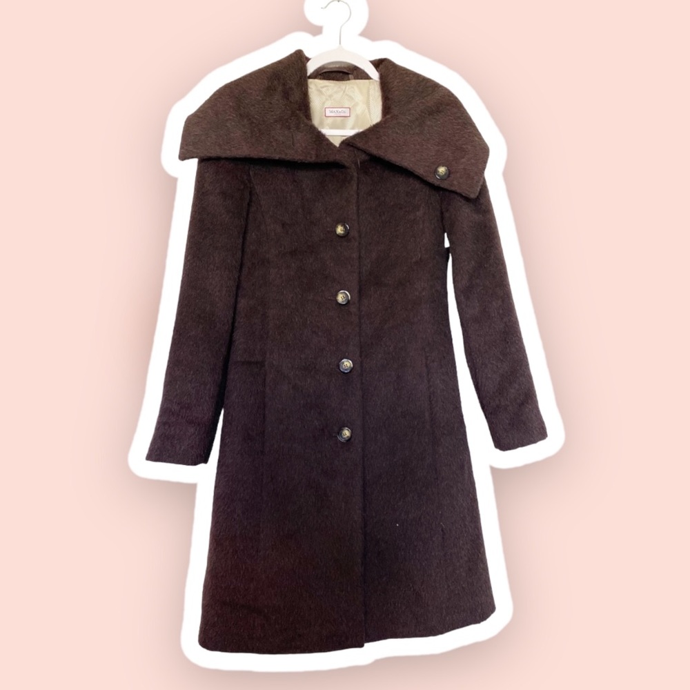 MaxMara Max and Co. Classics Cowl Collar Coat Alpaca/Wool Brown Retro Sz 6